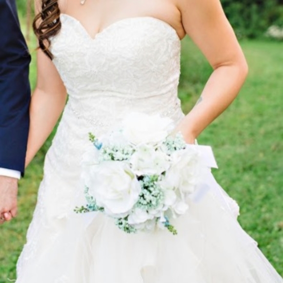 David's Bridal Lace Overlay Wedding Dress - Picture 2 of 6